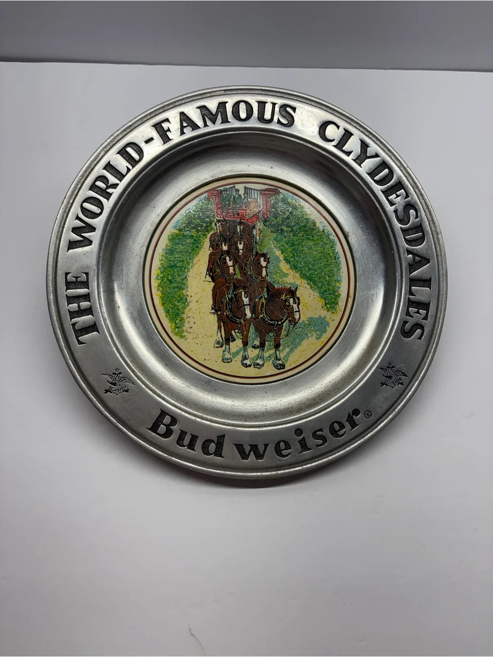 Vintage Budweiser Clydesdales 11” Metal Breweriana Advertising Plate